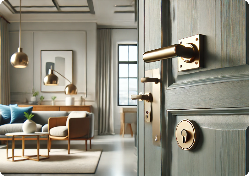 Modern door handle with brushed nickel finish